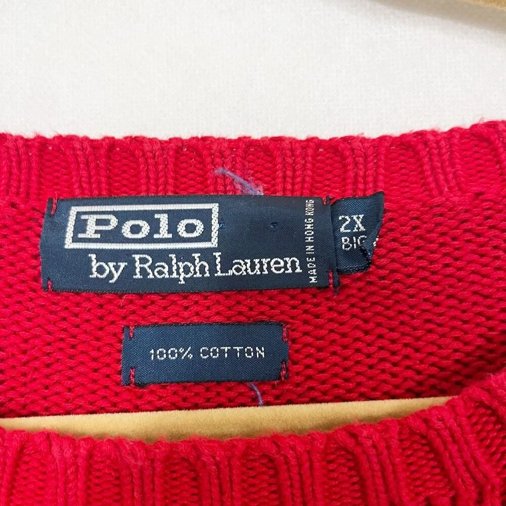 Vintage‎ Polo Ralph Lauren Men's Red Crewneck Pullover Sweater Cotton - Size 2X